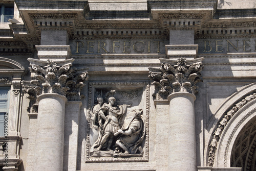 Close up of Sculpture of Trevi Fountain in Rome, Italy.