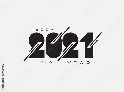 2021 Happy New Year logo text stripes black color. 2021 number design template.