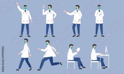 Male doctor character set, isolated vector illustration in cartoon concept. Flat design.