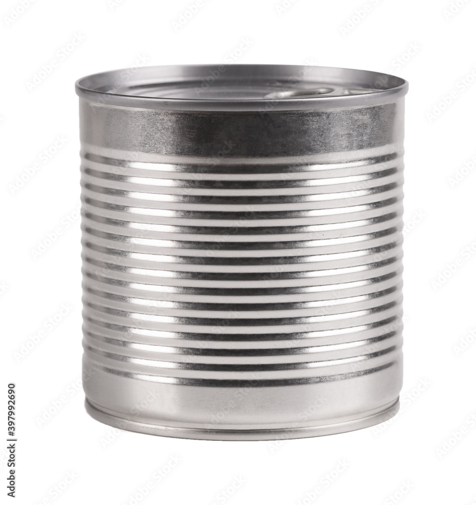Tin can isolated on white background. Metal cans for canned and pickled products. Tin can isolated on white background. Metal cans for canned and pickled products.