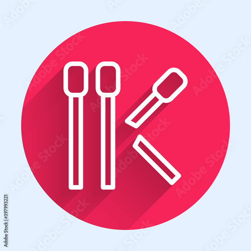 White line Matches icon isolated with long shadow. Red circle button. Vector.