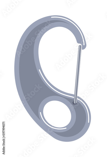 Safety metal hook or d-ring carabiner on white background