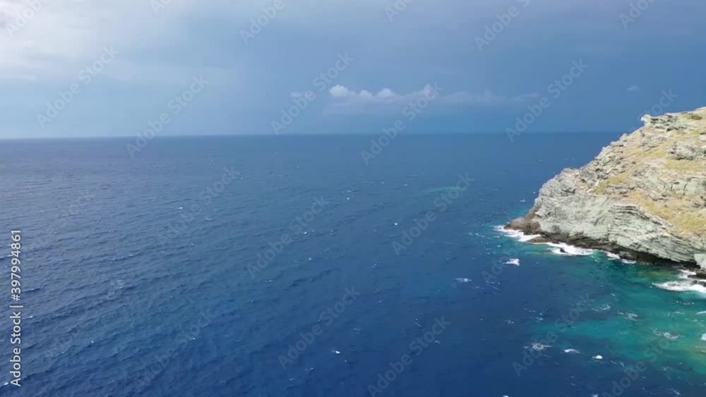 Drone video from Giraglia island on the northern tip of Cap Corse in the Mediterranean Sea, famous for its lighthouse and Genoese tower, both of which are historical monuments. Barcaggio Corsica Drone video from Giraglia island on the northern tip of Cap Corse in the Mediterranean Sea, famous for its lighthouse and Genoese tower, both of which are historical monuments. Barcaggio Corsica