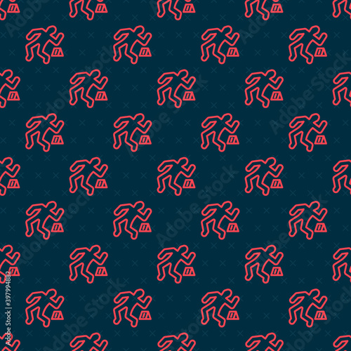 Red line Crime scene icon isolated seamless pattern on black background. Vector.