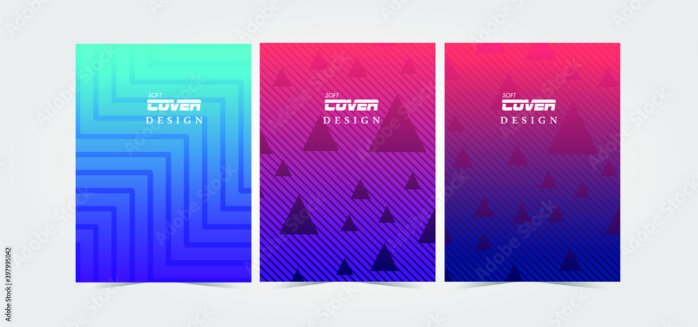 Bright colorful creative covers, templates, posters, placards, brochures, banners, flyers and etc. Striped geometric halftone backgrounds with gradient. Digital vibrant tredny design.