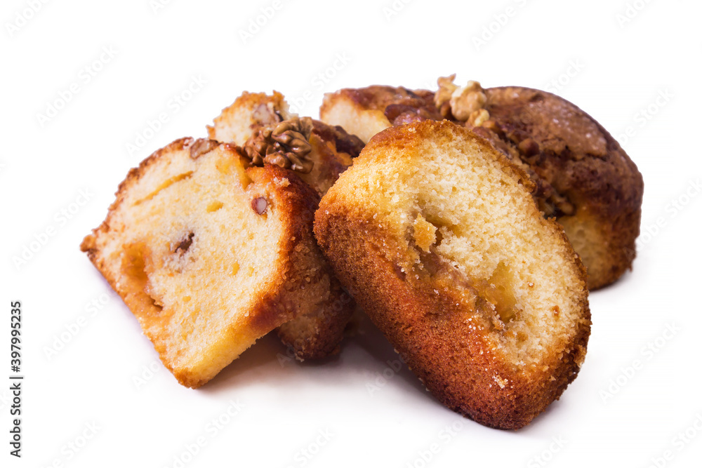 walnut cake and jam isolated