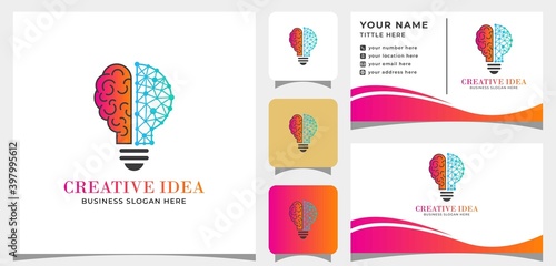 Tech Bulb logo and business card template design. Creative idea logo 