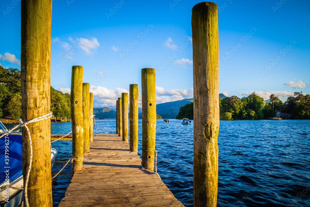 A jetty at Derwentwater, Lake district, Cumbria, United Kingdom A jetty at Derwentwater, Lake district, Cumbria, United Kingdom