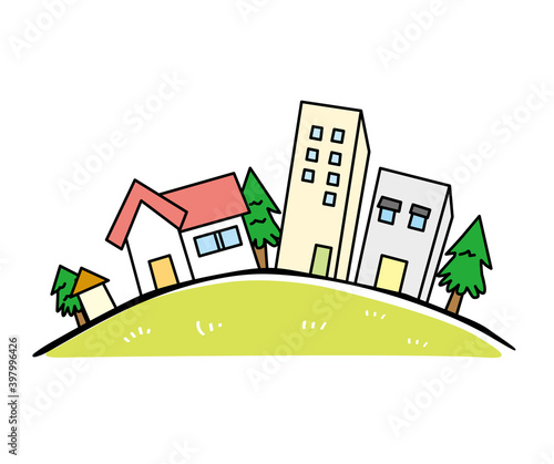 家_街並のイラストillustration of house and home town
