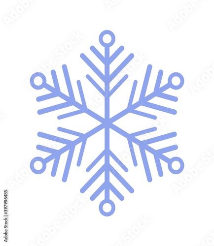 Blue snowflake winter and Christmas symbol isolated on white