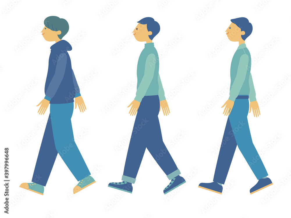 illustration set of walking young man