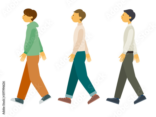 歩く若い男性のイラストセット