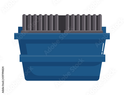 Large skip or dumpster waste container with lid on white