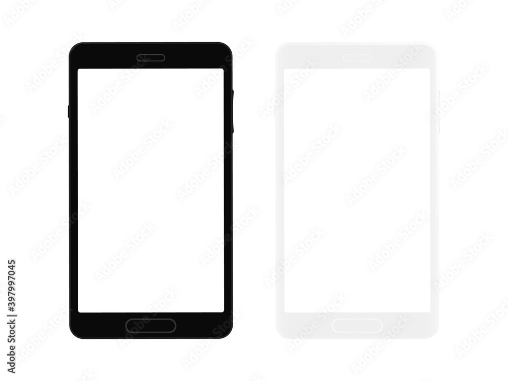 Black and white smartphone. Mockup empty mobile phone. Blank white screen. Set of cell phone with front view. Vector Black and white smartphone. Mockup empty mobile phone. Blank white screen. Set of cell phone with front view. Vector