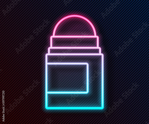 Glowing neon line Antiperspirant deodorant roll icon isolated on black background. Cosmetic for body hygiene. Vector.