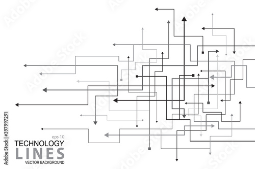 Abstract connected lines and arrows. Network and Connection concept, Circuit technology background with hi-tech digital data connection system and computer electronic design. vector background