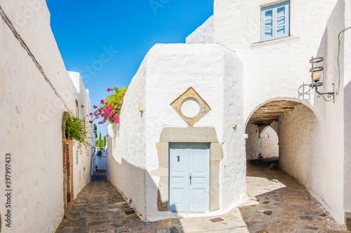  Colorful street of Chora Village in Patmos Island