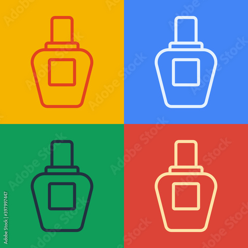 Pop art line Perfume icon isolated on color background. Vector.