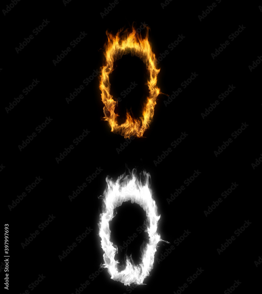 3D illustration of the number zero on fire with alpha layer 3D illustration of the number zero on fire with alpha layer