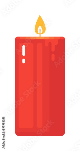 Red burning wax candle Christmas party decoration on white
