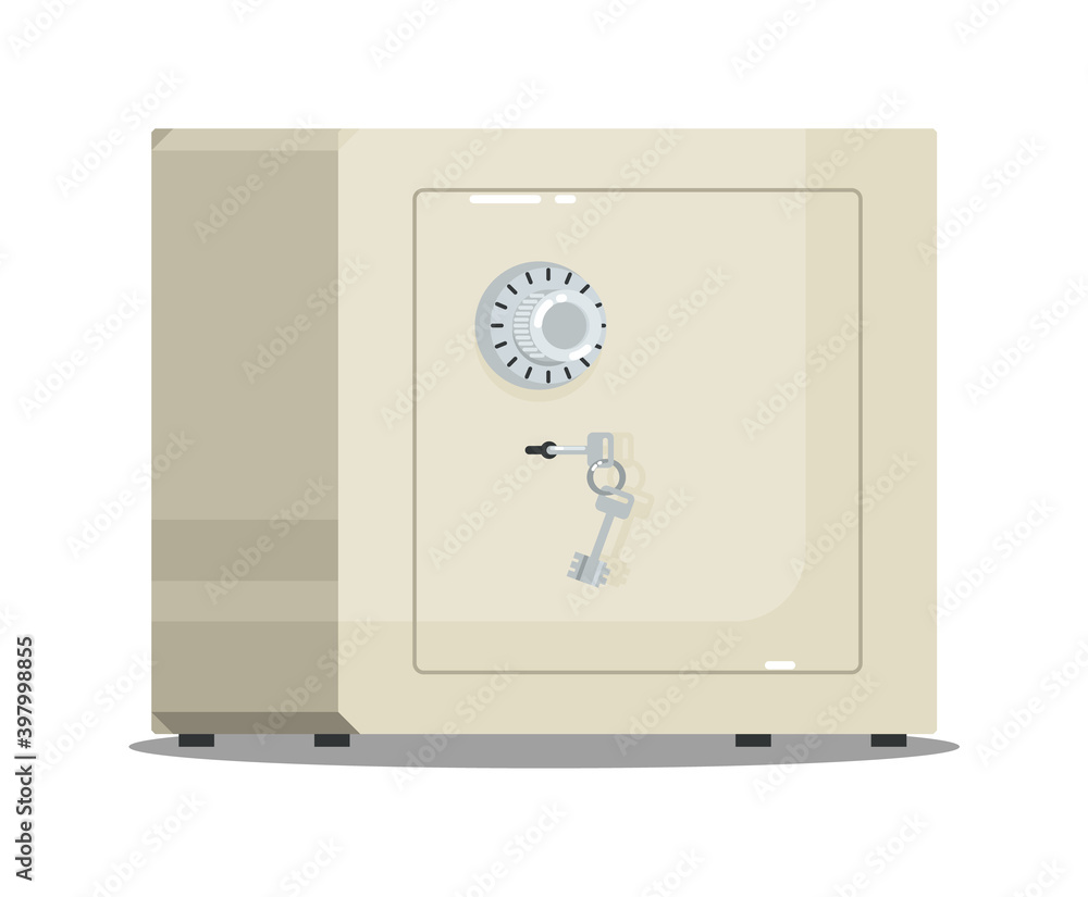 Metal safe with combination lock and keys isolated on white Metal safe with combination lock and keys isolated on white
