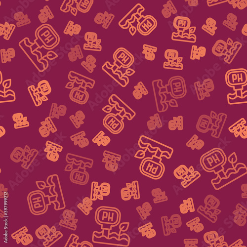 Brown line Soil ph testing icon isolated seamless pattern on red background. PH earth test. Vector.