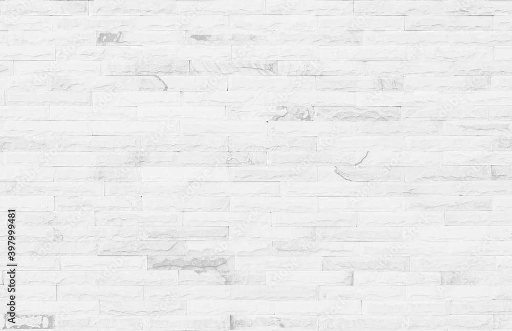 Fototapeta premium White grunge brick wall texture background for stone tile block painted in grey light color wallpaper modern interior and exterior and room backdrop design