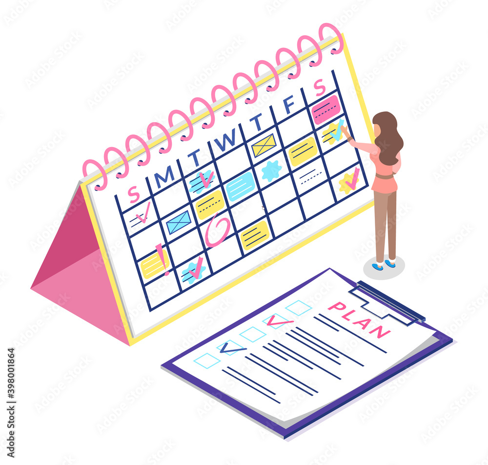 Calendar schedule isometric concept web infographics vector ...