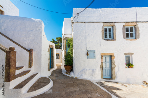Fototapeta Naklejka Na Ścianę i Meble -   Colorful street of Chora Village in Patmos Island
