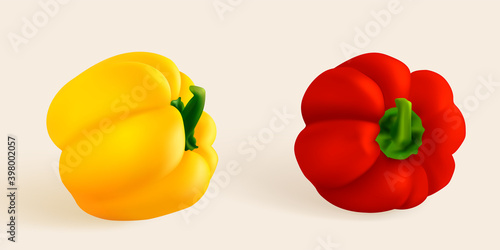 Slice pepper, Hungarian pepper, realistic sweet papper. Capsicum habanero colorful paprika isolated on light background.