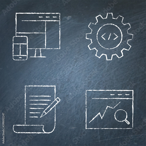 Chalkboard SEO icon set in line style