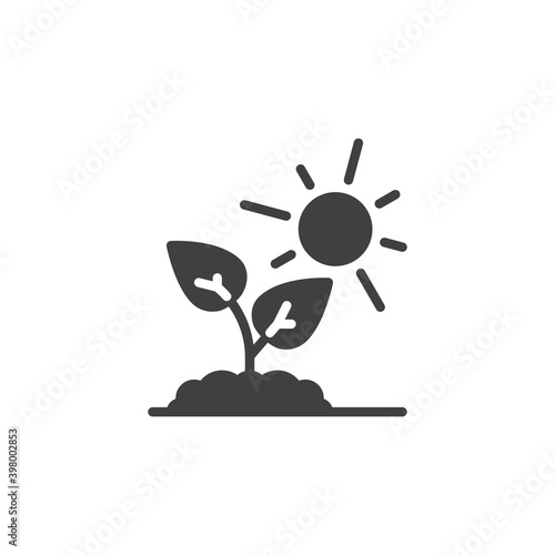 Plant and sun vector icon. filled flat sign for mobile concept and web design. Growing sprout and sun glyph icon. Symbol, logo illustration. Vector graphics