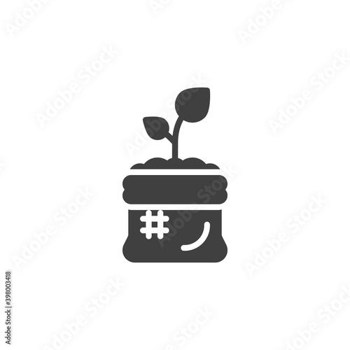 Plant fertilizer bag vector icon. filled flat sign for mobile concept and web design. Gardening soil and plant glyph icon. Symbol, logo illustration. Vector graphics