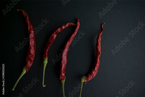 Red hot chili pepper on a black background horizontally