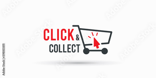 Click and collect store cart sign. Vector illustration
