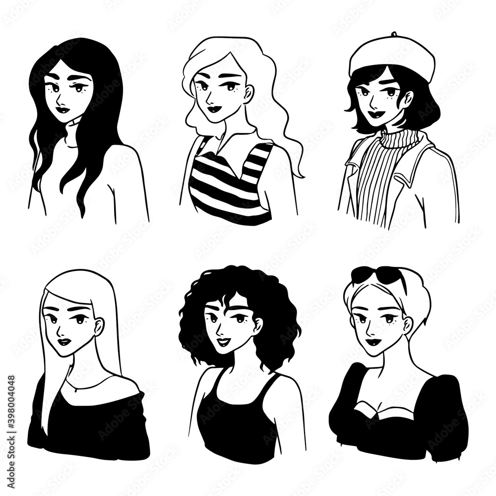 hand drawn fashion classy girl black and white cartoon hand drawn fashion classy girl black and white cartoon