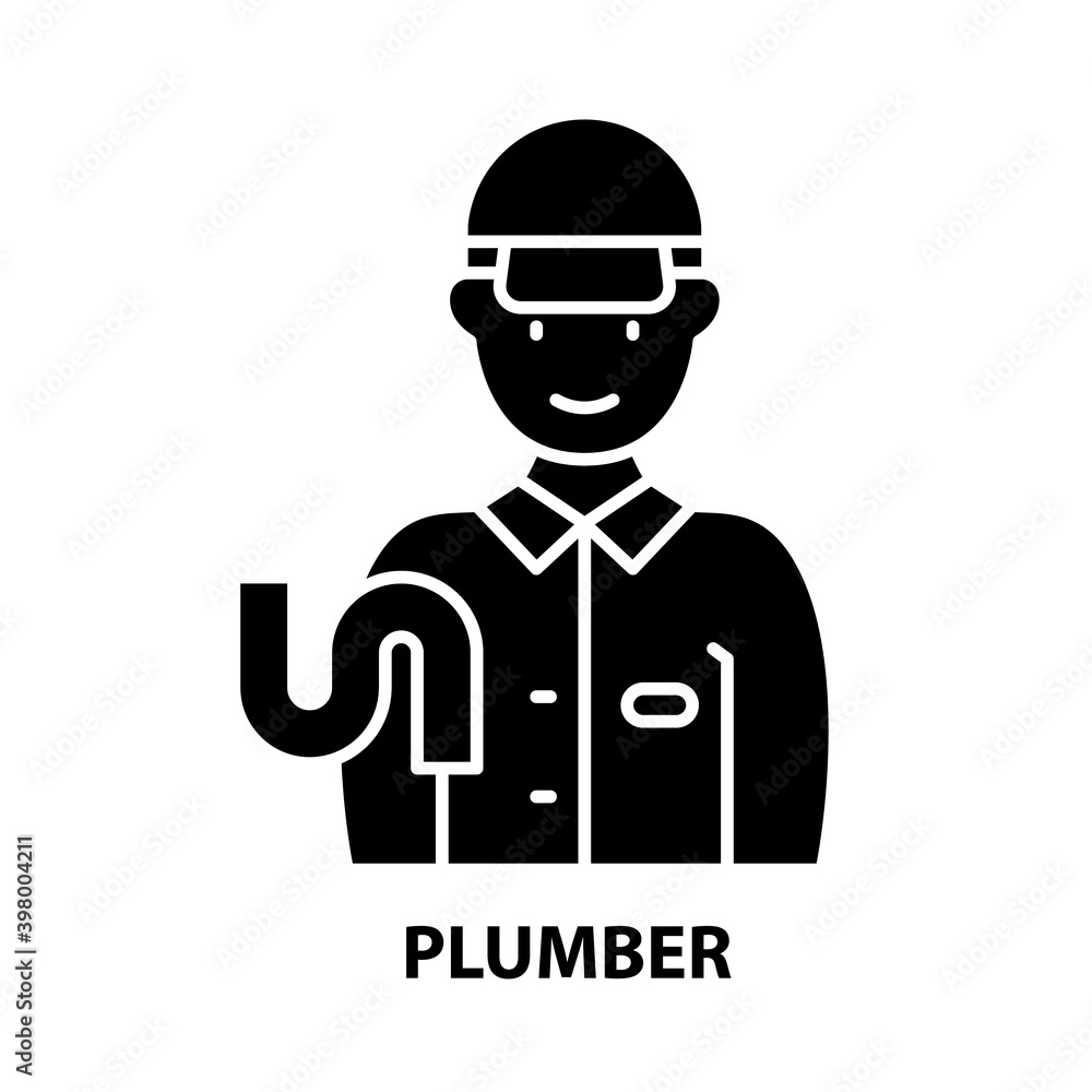 plumber icon, black vector sign with editable strokes, concept illustration