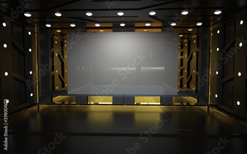 Empty studio room with a wall screen  3d illustration