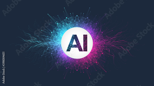 Artificial Intelligence Logo Plexus effect. Artificial Intelligence and Machine Learning Concept. Vector symbol AI. Neural networks and another modern technologies concepts. Technology sci-fi concept.