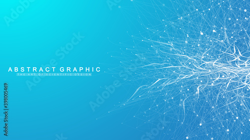 Geometric abstract background with connected lines and dots. Connectivity flow point. Molecule and communication background. Graphic connection background for your design. Vector illustration.