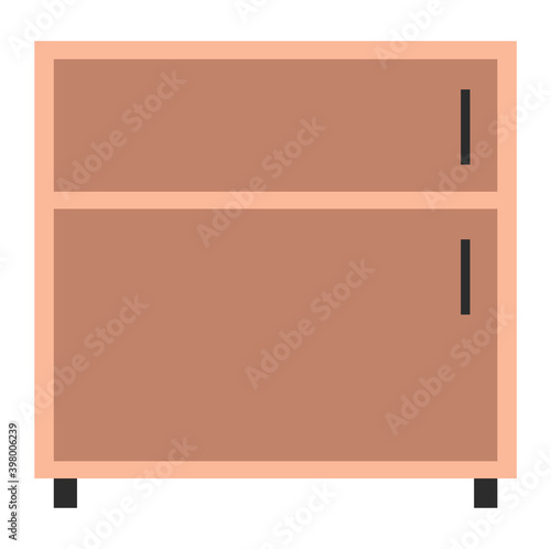 Wooden light brown chest of drawers. Made of natural materials. Bedside table, commode furniture isolated on white. Furnishing for interior decoration of a living room or office vector illustration