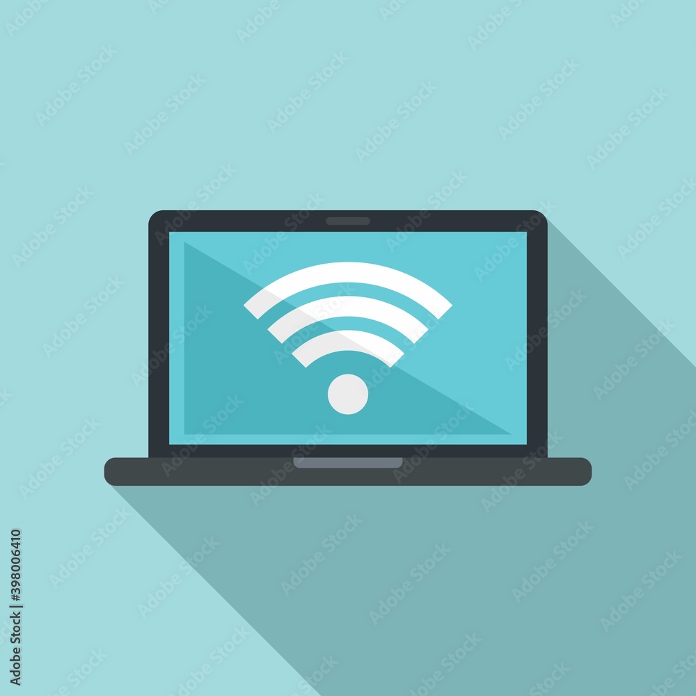 Room service laptop wifi icon. Flat illustration of room service laptop wifi vector icon for web design Room service laptop wifi icon. Flat illustration of room service laptop wifi vector icon for web design