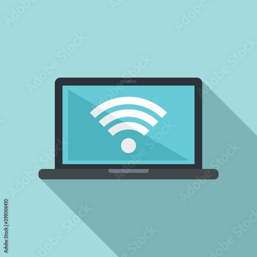 Room service laptop wifi icon. Flat illustration of room service laptop wifi vector icon for web design