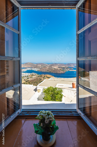 Fototapeta Naklejka Na Ścianę i Meble -  Colorful street of Chora Village in Patmos Island