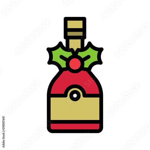 Christmas wine bottle icon, Christmas food and drink vector