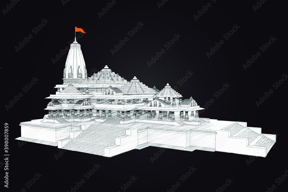 Shri Ram Mandir Ayodhya Temple birth place Lord Rama vector illustration 