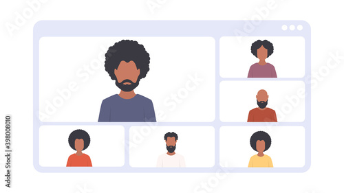 Application window with video conferencing. Online meeting, video call, business meeting. Vector.