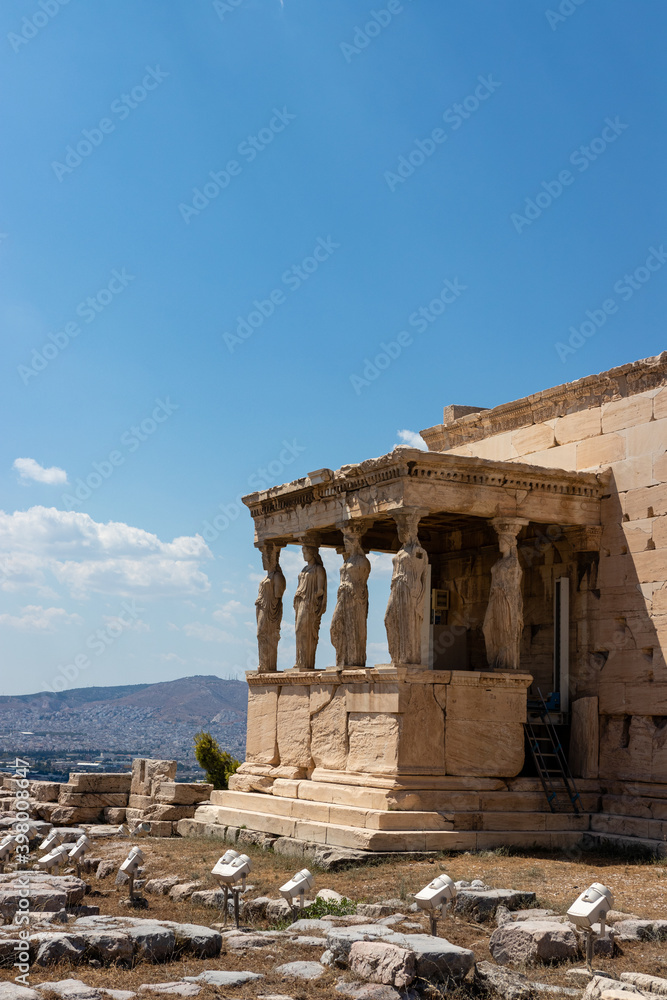 Old Temple of Athena on a sunny day. Ancient Roman architecture. Old Temple of Athena in the Acropolis of Athens