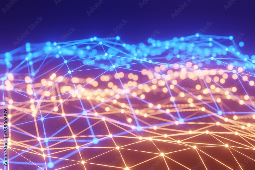 Fototapeta premium Big data analysis futuristic concept with network mesh and artificial intelligence, 3D rendering