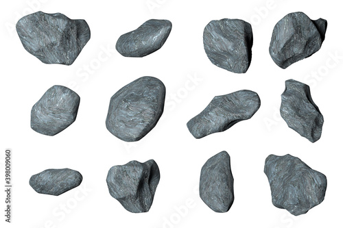 Set of stones isolated on white background. Various stones isolated with clipping paths
